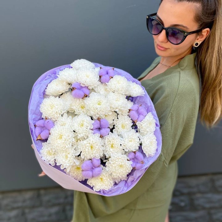  Букет  хризантем и хлопка в Балашихе