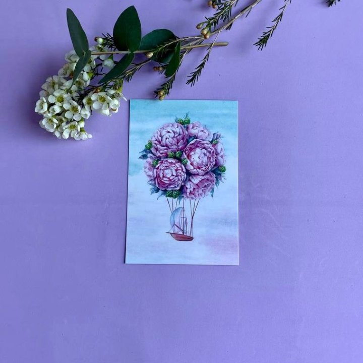 Открытка к букету "Пион" в Балашихе