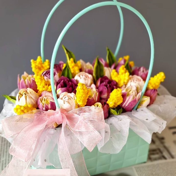 Тюльпаны в сумочке из зефира в Балашихе