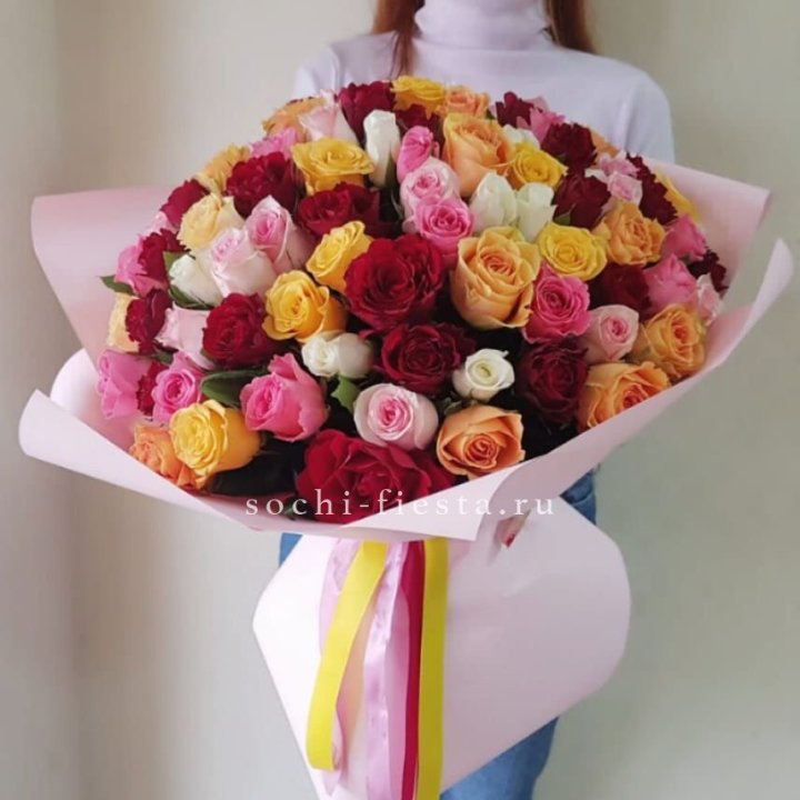 101 роза Кенийский микс "Нежность" в Балашихе