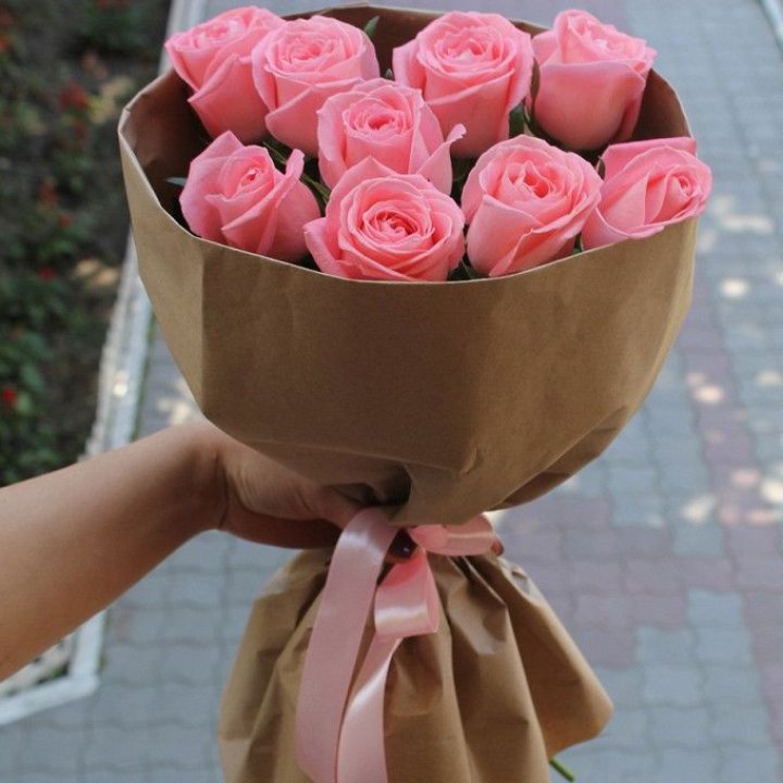 9 розовых роз в Балашихе