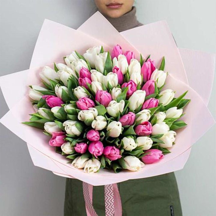 61 бело-розовый тюльпан в Балашихе